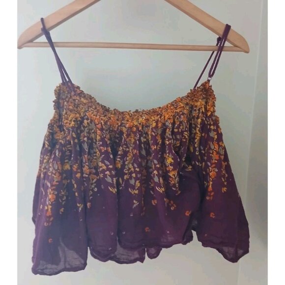 Free People Instant Crush Camisole Crop Top Size Small Burgundy Floral Tank - Picture 6 of 10
